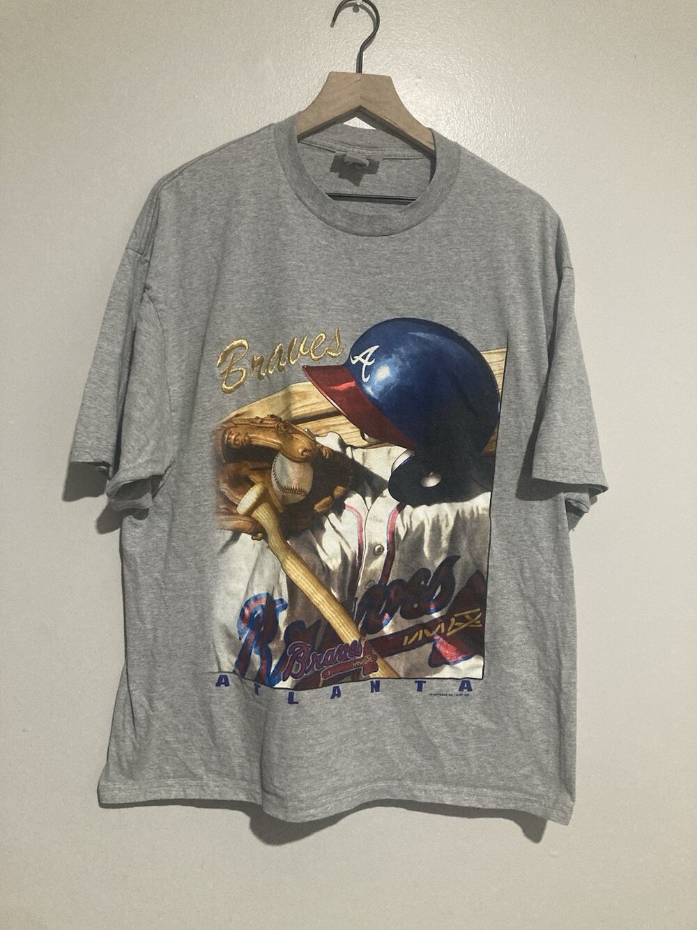 Vintage 1990s Atlanta Braves MLB VTG Gray T-shirt Graphic Men’s XL Tee Baseball